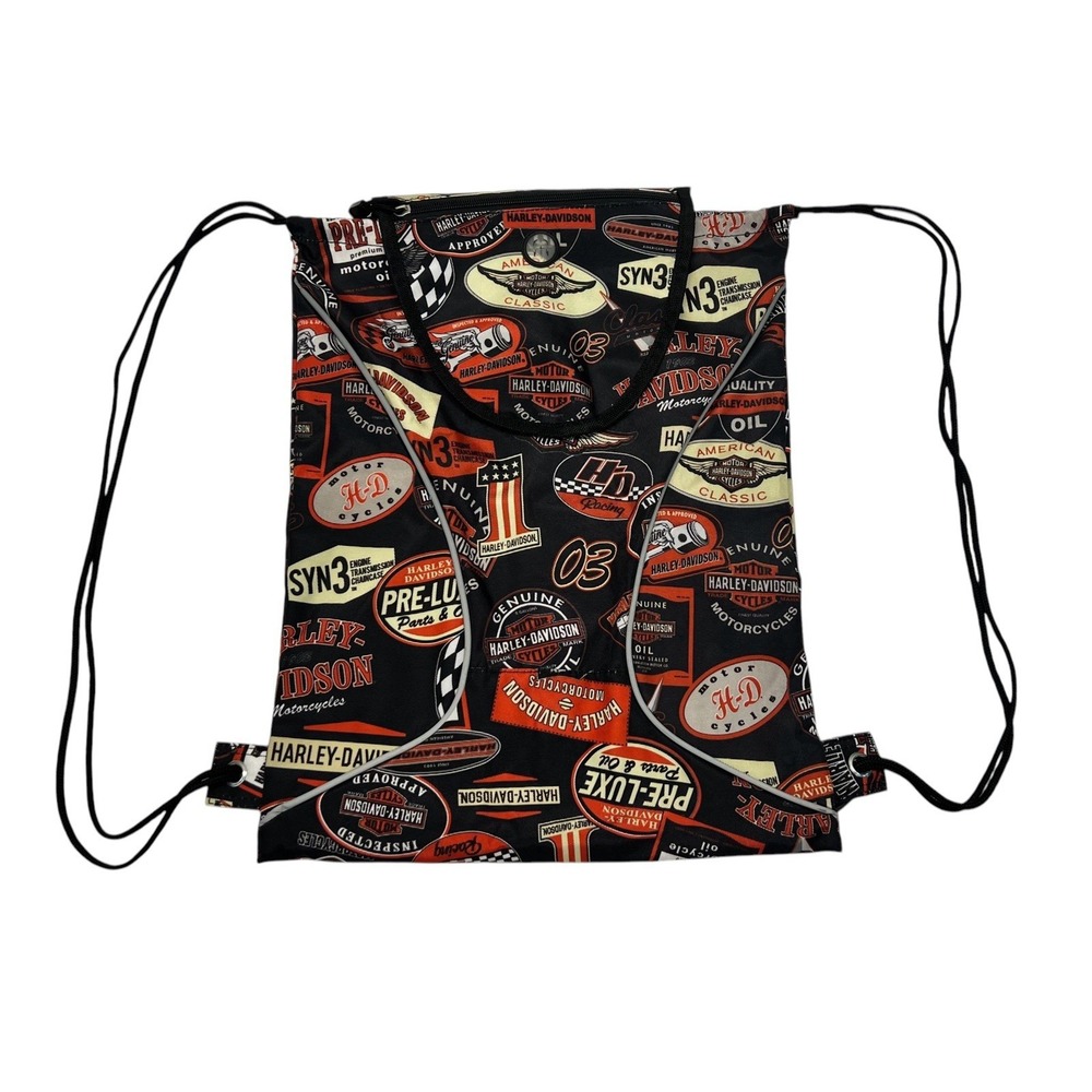 Harley Davidson Motorcycle Decal Drawstring Backpack - Cinch, Sack, Bag, Sling